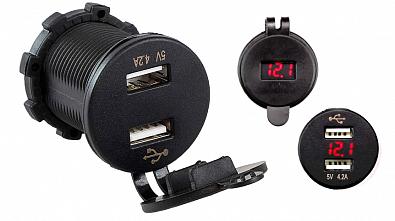 AES1118SUV Разъем врезной USB 2x5V/2.1+2.1А и цифровой вольтметр 5-30V (AES.Co, ) AES1118SUV_0
