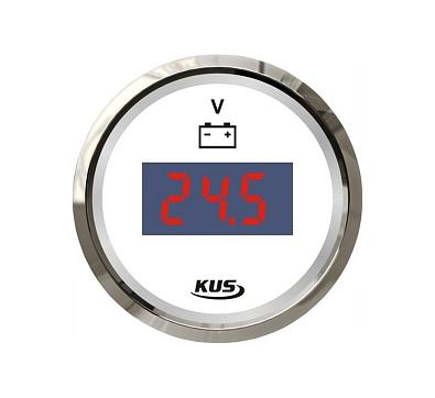KY23100 Вольтметр цифровой 8-32V, белый циферблат/красные цифры/нержавеющий ободок, Ø52мм KY23100