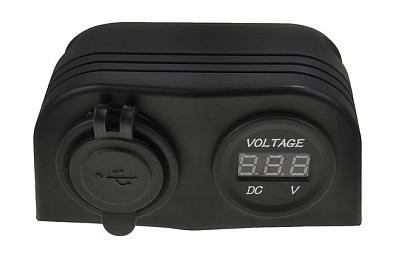 AES121440UV Разъем USB 2x5V/1+2.1А и цифровой вольтметр для крепления на панель (AES.Co, ) AES121440UV_1