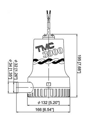1005924 Помпа осушительная TMC 3000GPH (190 л/мин), 24V/9A, патрубок - Ø32мм   OEM: 06604_24 (TMC) 1005924_1
