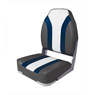75107CBW Кресло мягкое складное HIGH BACK Rainbow Boat Seat, серый/синий/белый винил