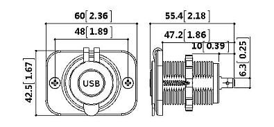 AES1118SU113 Разъем врезной USB 5В 3.1А на панели, 1x5V/1A+1x5V/2.1A (AES.Co, ) AES1118SU113_1