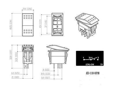 AES111881PAM Переключатель 2-х позиционный (ON)-ON, 12V/20А 3Р, без фиксации 1 положения AES111881PAM_2