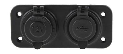 AES121438PU Панель врезная с USB-разъемом 2x5V/3.1А (1+2.1A) и прикуривателем 12V (AES.Co, ) AES121438PU_1